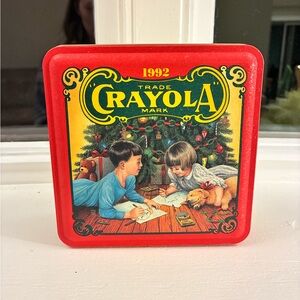 Crayola 1992 Red Holiday Tin with original Crayola crayons